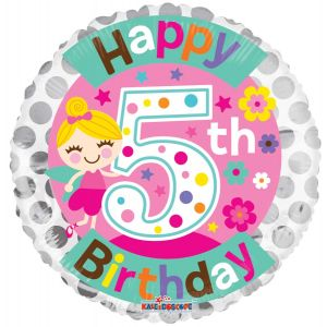 Balloon Foil 18 Inch 5th Birthday Girl