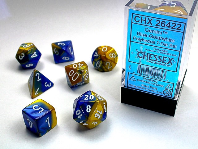 Dice Gemini 7-Die Set Blue-Gold/White