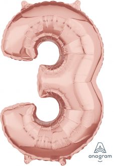 Balloon Foil 34 Inch Rose Gold Number 3 Foil