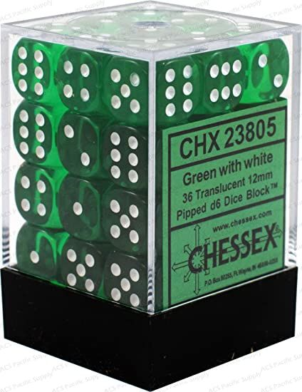 Dice Translucent 12mm Green/white