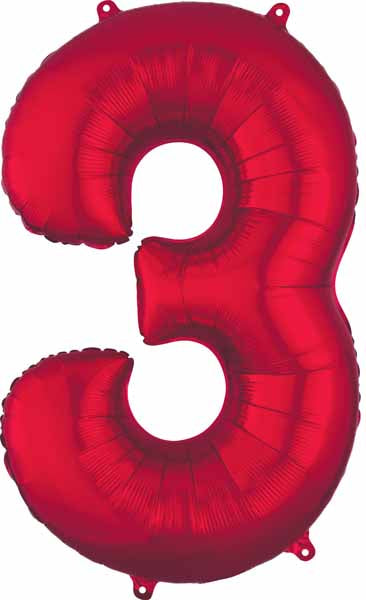 Balloon Foil 34 Inch Red Number 3 Foil