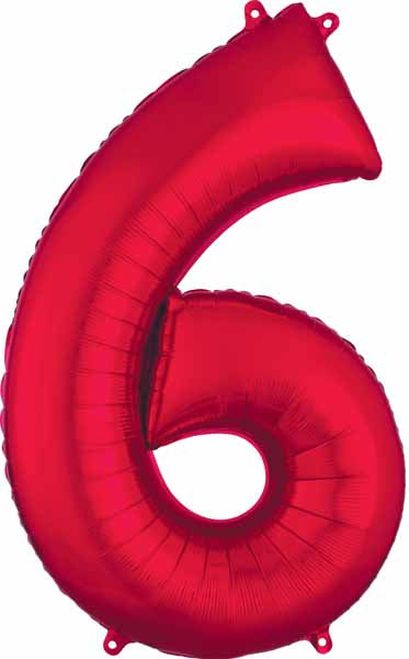 Balloon Foil 34 Inch Red Number 6 Foil