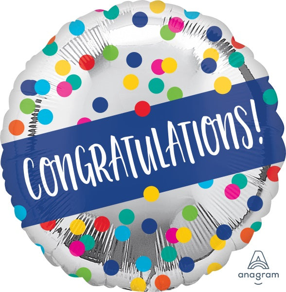 Balloon Foil 18 inch Congratulations Silver Dots