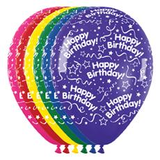 Balloon Latex 11 Inch Fashion All Around Happy Birthday Assorted Colours