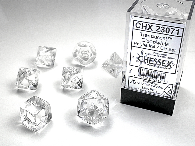 Dice Translucent 7-Die Set Clear/white