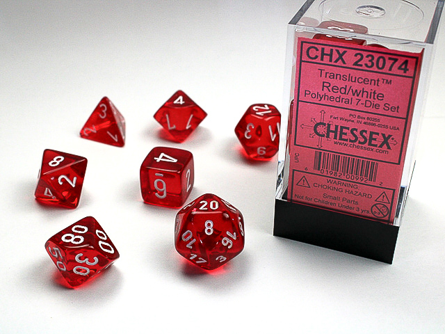 Dice Translucent 7-Die Set Red/White
