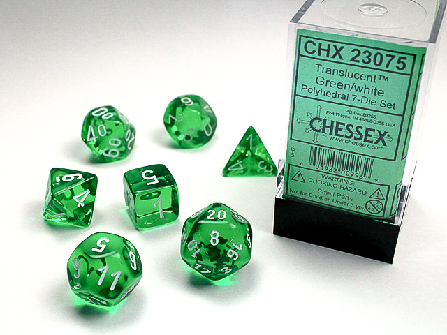 Dice Translucent 7-Die Set Green/White