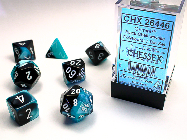 Dice Gemini 7-Die Set Black-Shell/White