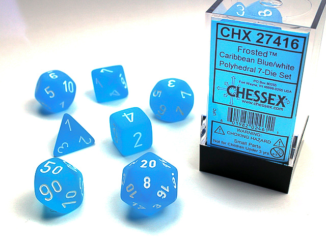Dice Frosted 7-Die Set Caribbean Blue/White