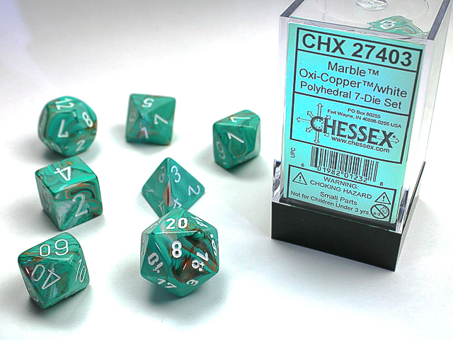 Dice Marble 7-Die Set Oxi-Cooper/White