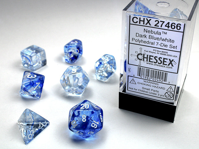 Dice Nebula 7-Die Set Dark Blue/White