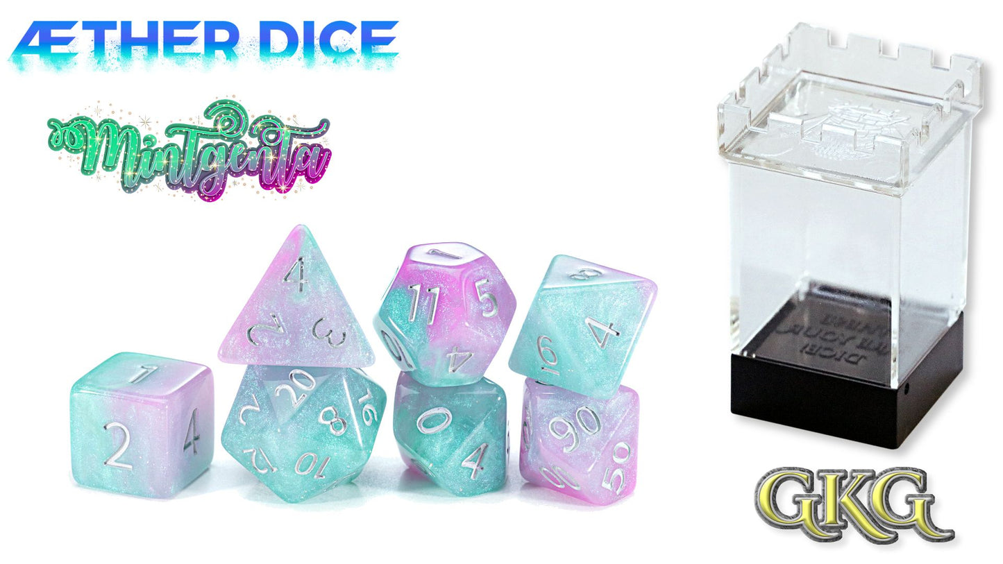 Dice Aether - Mintgenta 7-Die Set Upgraded Case