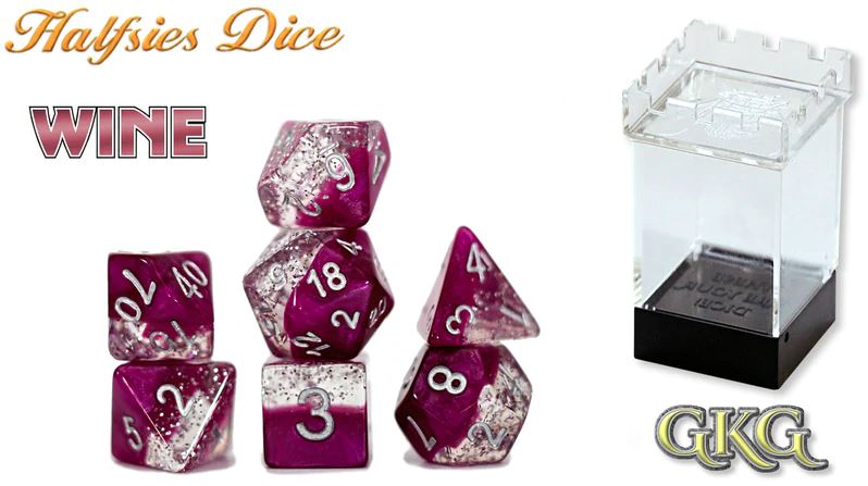 Dice Halfsies - Glitter Edition Wine 7-Die Set Upgraded Case