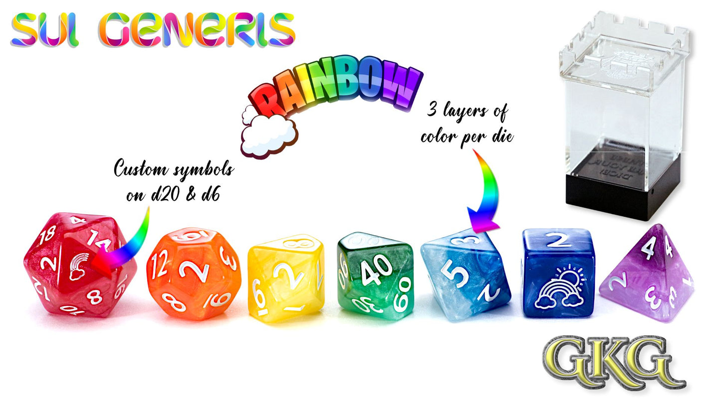 Dice Sui Generis - Rainbow! 7-Die Set Upgraded Case