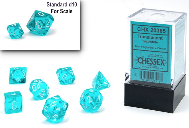 Dice Translucent Mini 7-Die Set Teal/White