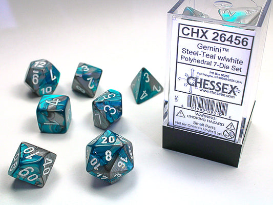 Dice Gemini 7-Die Set Steel-Teal/White