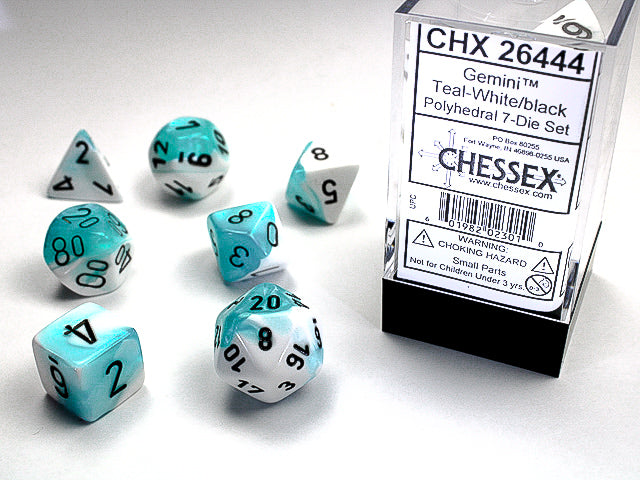 Dice Gemini 7-Die Set Teal-White/Black