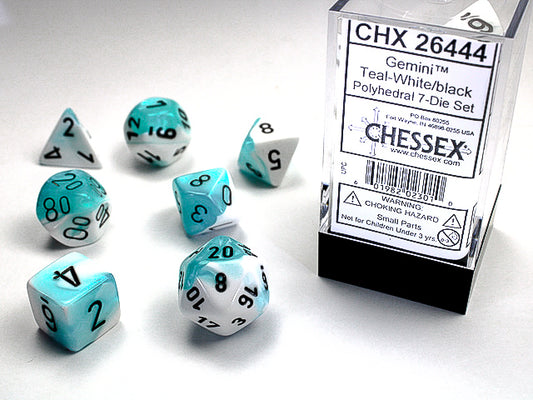 Dice Gemini 7-Die Set Teal-White/Black