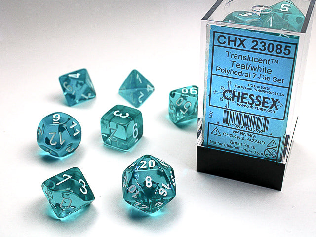 Dice Translucent 7-Die Set Teal/White