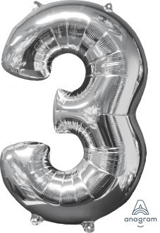 Balloon Foil 34 Inch Silver Number 3 Foil