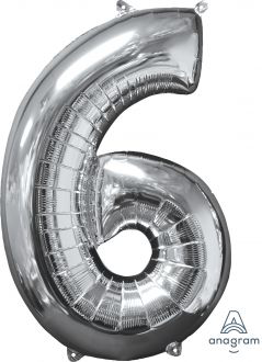 Balloon Foil 34 Inch Silver Number 6 Foil