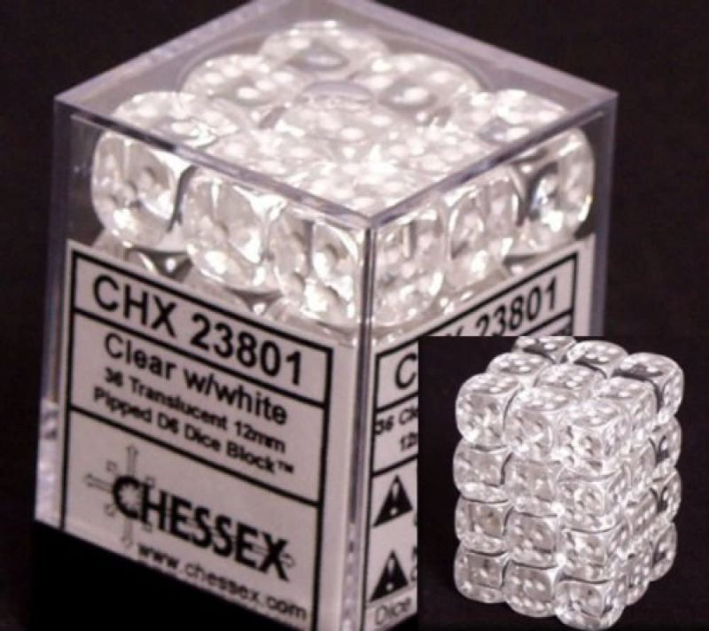 Dice Translucent 12mm clear/white