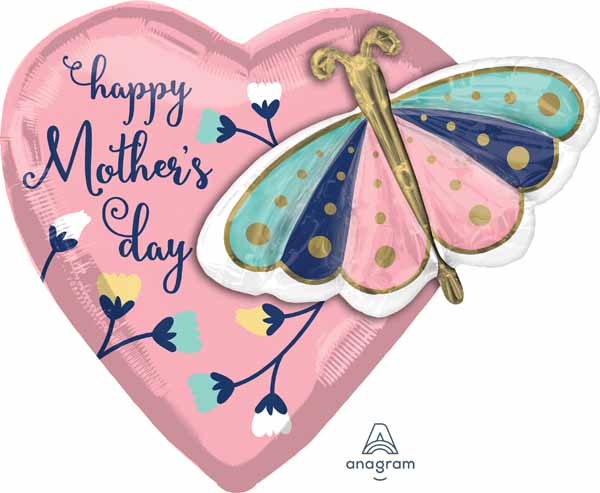 Balloon Foil Super Shape Happy Mother's Day Butterfly Heart