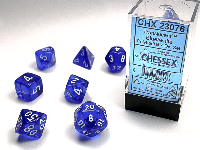 Dice Translucent 7-Die Set Blue/White