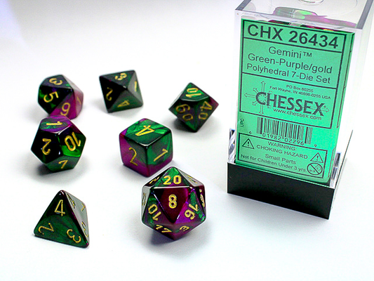 Dice Gemini 7-Die Set Green-Purple/Gold