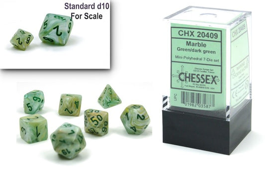 Dice Marble Mini 7-Die Set Green/Dark Green