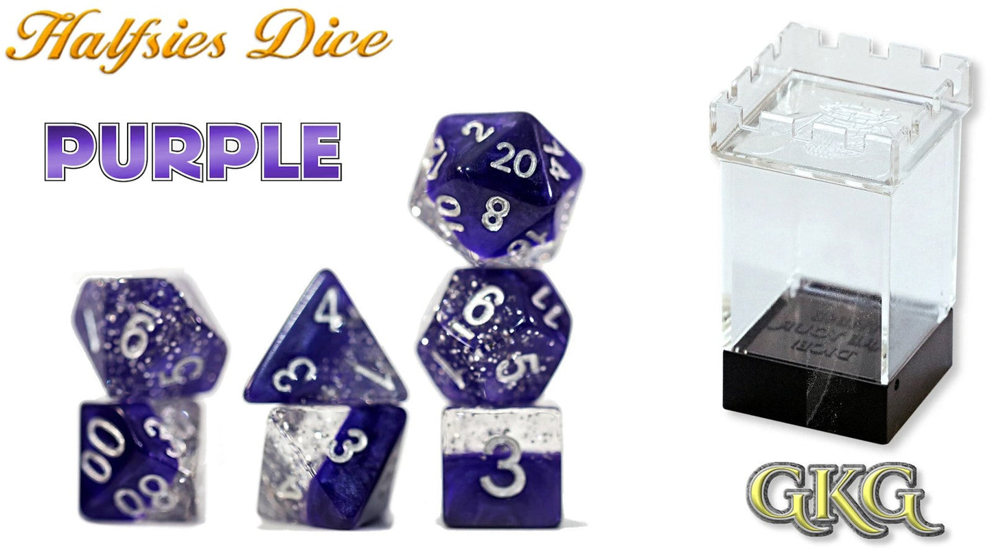 Dice Halfsies - Glitter Edition Purple 7-Die Set Upgraded Case