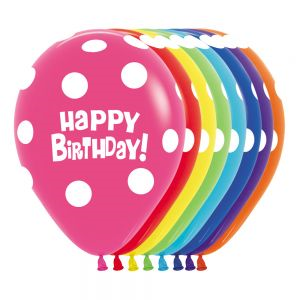 Balloon Latex 11 Inch Fashion Happy Birthday Polka Dots ASSORTED COLORS
