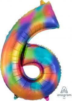 Balloon Foil 34 Inch Rainbow Number 6 Foil