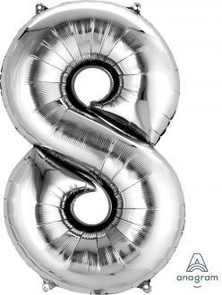 Balloon Foil 34 Inch Silver Number 8 Foil