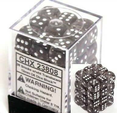 Dice Translucent 12mm Smoke/white